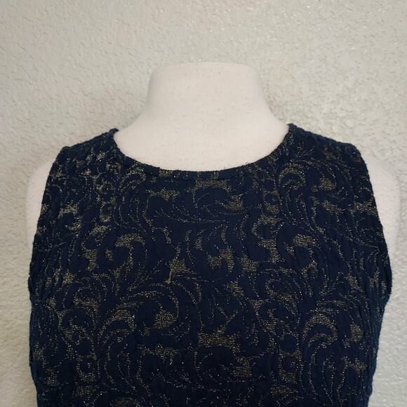Eva Franco Navy Gold Metallic Peplum Blouse Size S - Picture 4 of 14